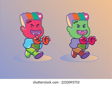 frankenstein cartoon charactor vector cute lovely eps art drawing minimal