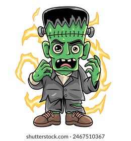 Frankenstein cartoon Cute, Halloween Character vector 