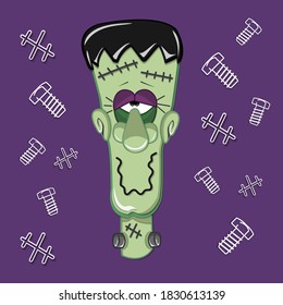 Frankenstein cartoon head character design in papercut style, halloween decoration.