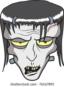 Frankenstein - Cartoon head shot of the Frankenstein monster. Layered for easy color change.