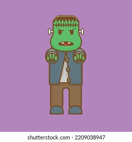 Frankenstein cartoon illustration. Frankenstein cartoon icon. Halloween character design for kids