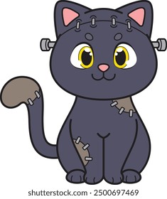 Frankenstein cat with stitches vector illustration