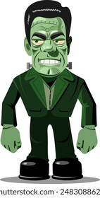 Frankenstein character full length in cartoon style in costume smiling Halloween character Frankenstein Vector