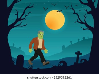 Frankenstein character Graveyad full moon night