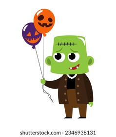 Frankenstein . Cute halloween cartoon characters . Vector .