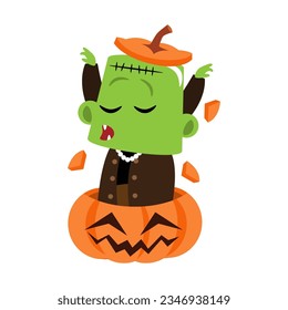 Frankenstein . Cute halloween cartoon characters . Vector .