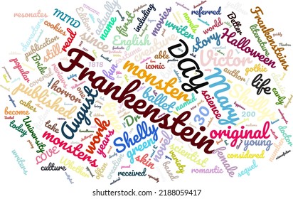 Frankenstein Day 30 August Word Cloud In Vector Art Creative Colourful White Back Ground