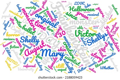 Frankenstein Day 30 August Word Cloud In Vector Art Creative Colourful White Back Ground
