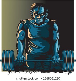 frankenstein doing deadlift illustration - vector