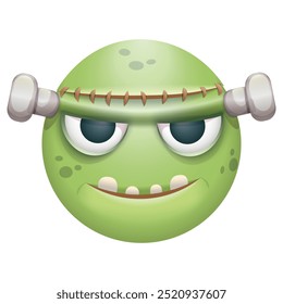 Frankenstein emoji on white background. Green zombie emoticon. Cute emoticon.