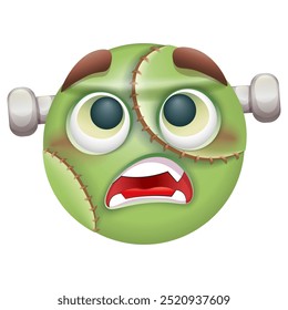 Frankenstein emoji on white background. Green zombie emoticon. Cute emoticon.