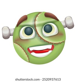 Frankenstein emoji on white background. Green zombie emoticon. Cute emoticon.