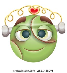 Frankenstein emoji on white background. Green zombie emoticon. Cute emoticon.