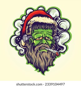 Frankenstein festive joint smoking christmas eve vector illustrations for your work logo, merchandise t-shirt, stickers and label designs, poster, greeting cards advertising business company or brands