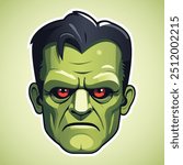 Frankenstein Green monster face with red eyes