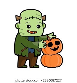 Frankenstein . Halloween cartoon characters . Vector .