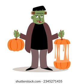 Frankenstein . Halloween cartoon characters . Vector .