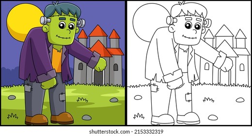 Ilustración de la página de color Frankenstein Halloween