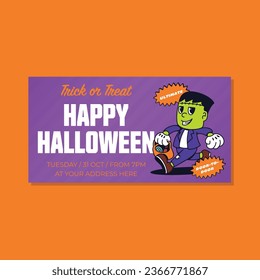 FRANKENSTEIN HALLOWEEN POSTER WITH MASCOT VINTAGE