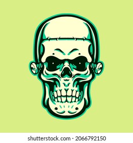 frankenstein halloween skull vector vintage modern illustration