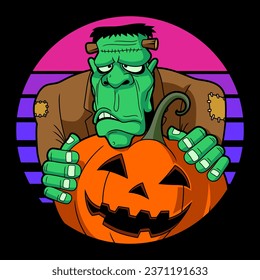 Frankenstein Halloween. Spooky Horror Cartoon Creature Character Illustration.