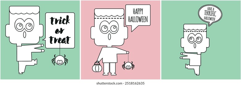 Frankenstein Carimbo de Halloween - Clipart Linha Única Imprimível