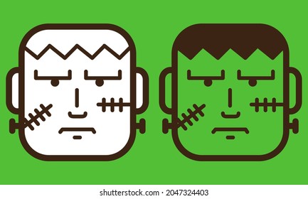 Frankenstein Head in Cartoon Style. Suitable to use as children mask and fit to place on t-shirt design, mug and other merchandise when Halloween event.