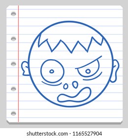 Frankenstein Head Halloween Notebook School Doodle Icon Symbol Sketch Line Art