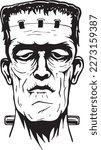 Frankenstein head icon in black and white. Vector illustration.
