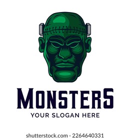 frankenstein Head Mascot Logo design vector illustration in Modern Style Design