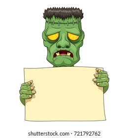 Frankenstein holding blank banner. Vector illustration