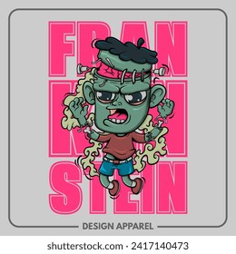 Frankenstein Illustration T Shirt and Apparel Printing Design