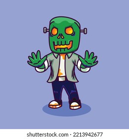 Frankenstein kid chubby chill character halloween design