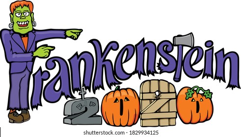 Frankenstein knows how to rock it in this halloween design.  This clip art features Frankenstein forming the letter F in the word Frankenstein.
