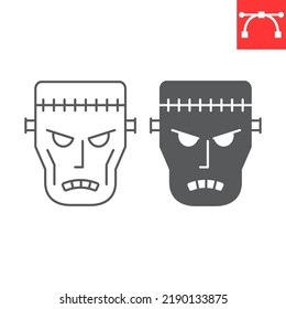 Frankenstein line and glyph icon, halloween and monster, zombie vector icon, vector graphics, editable stroke outline sign, eps 10.