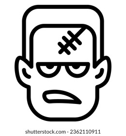 Frankenstein line icon, Halloween concept, monster face sign on white background, Halloween Frankenstein monster icon in outline style for mobile concept and web design. Vector graphics