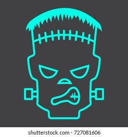 Frankenstein line icon, halloween and scary, horror sign vector graphics, a linear pattern on a black background, eps 10.