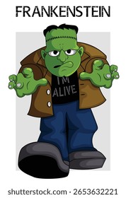 Frankenstein Lumbering Forward - Cartoon Halloween Monster Vector Art