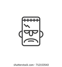 Frankenstein mask line icon, outline vector sign, linear style pictogram isolated on white. Halloween holiday Symbol, logo illustration. Editable stroke