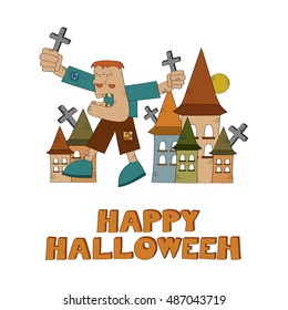 Frankenstein monster cartoon - Halloween vector illustration 