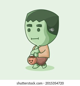 Carácter Monstruo Frankenstein con calabaza de caldera diseño de arte vectorial