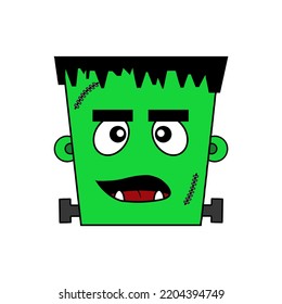 Frankenstein Monster Undead Zombie Halloween Horror Creature Cute Cartoon Green Face Vector, Digital Illustration Art, Scary Spooky Hallows Eve Trick Or Treat Costume Party Mask Idea, Kids Logo    