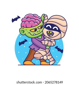 Frankenstein and mummy with dancing poses