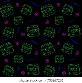 Frankenstein neon line Halloween pattern