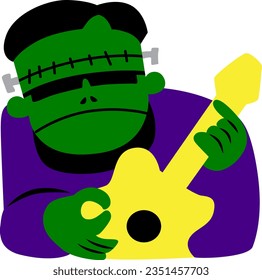 Frankenstein plays the ukulele guitar