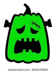 Frankenstein. Vetor de desenhos animados em camadas Halloween Jack Lantern. Símbolo do feriado de outono. Para corte em papel ou laser e sublimação. Isolado no fundo branco.