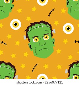 Frankenstein nahtloses Muster. Illustration für Kinder, KartenHalloween, Drucken.