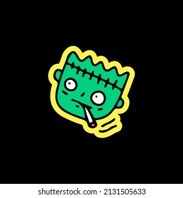 Frankenstein smoke cigarette, illustration for t-shirt, sticker, or apparel merchandise. With doodle, retro, and cartoon style.