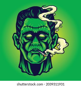 Frankenstein Smoking Cannabis Halloween Vector illustrations for your work Logo, mascot merchandise t-shirt, stickers and Label designs, poster, greeting cards advertising business company or brands.