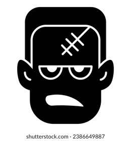 Frankenstein solid icon, Halloween concept, monster face sign on white background, Halloween Frankenstein monster icon in glyph style for mobile concept and web design. Vector graphics